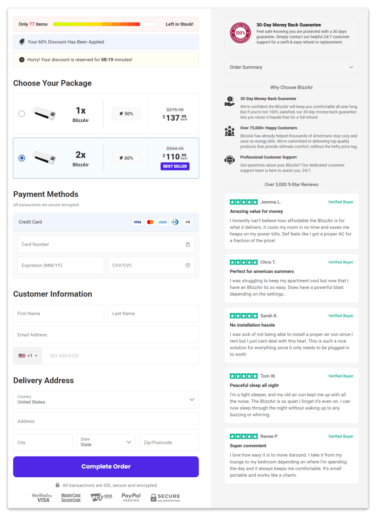 BlizzAir Portable AC secure checkout page